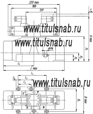 Габаритные размеры гидрораспределителей 1Р203АЕ, 1Р203АЛ, 1Р203БЕ, 1Р203БЛ