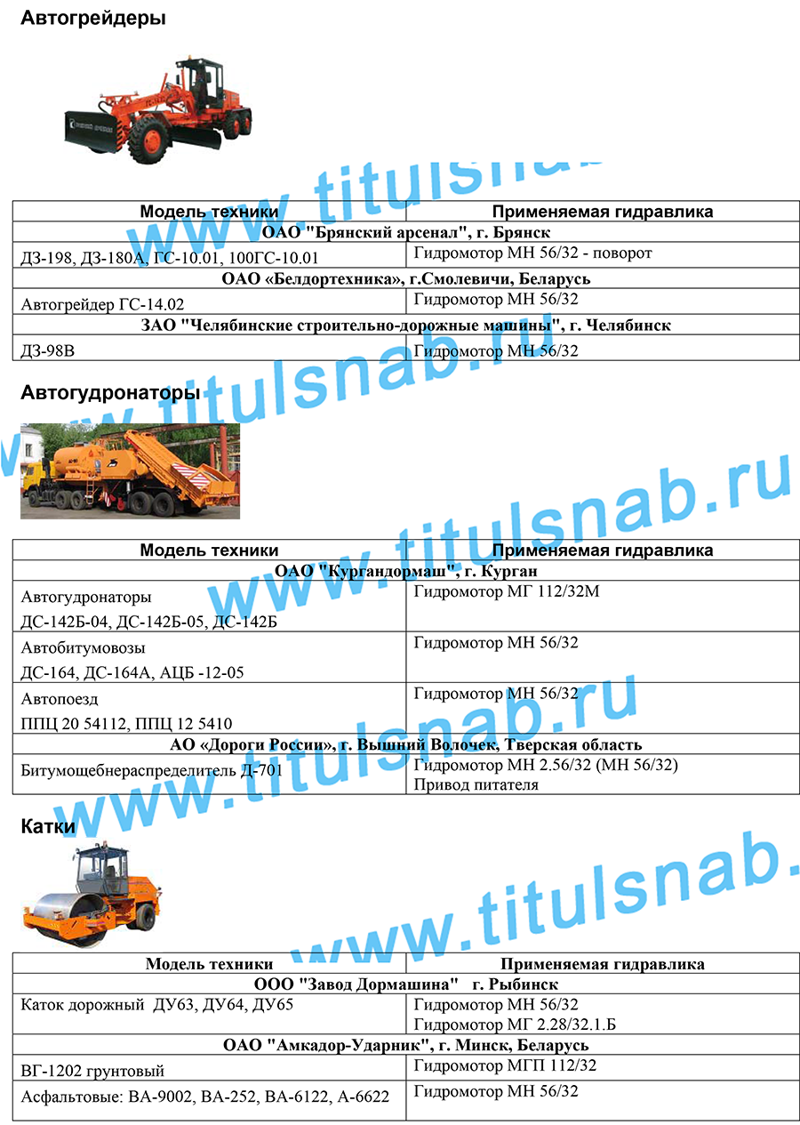 Применяемость на дорожной спецтехнике